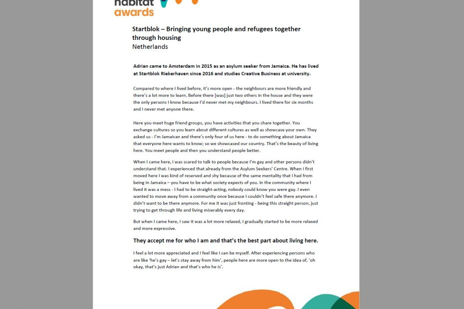 Startblok - Bringing young people and refugees together trough housing, Netherlands.